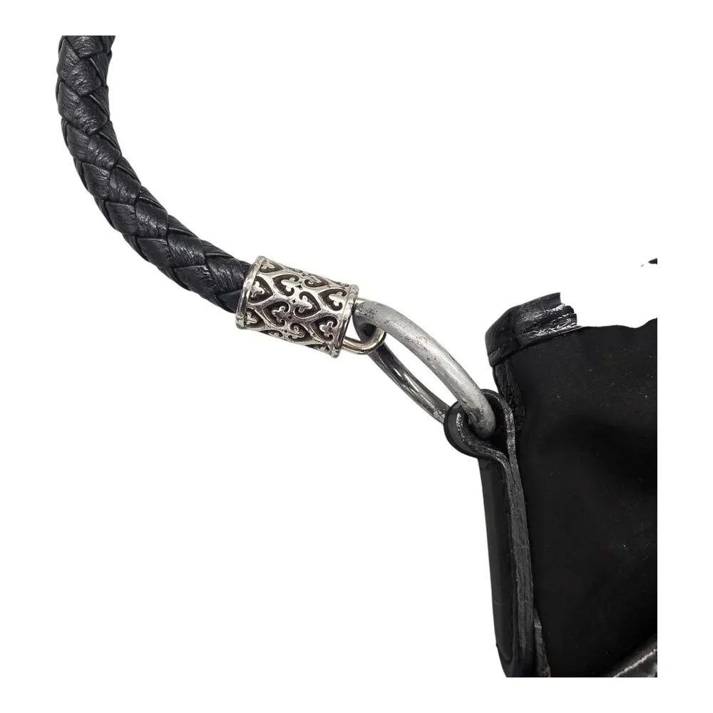 Brighton Purse Black Nylon Patent‎ Leather Trim Hobo Shoulder Bag Braided Strap